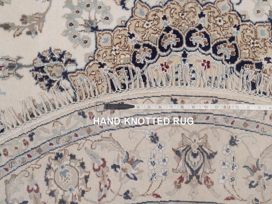 6'0" x 6'0" New Hand Knotted Ivory Wool & Silk Round Oriental Rug - MOA10292756