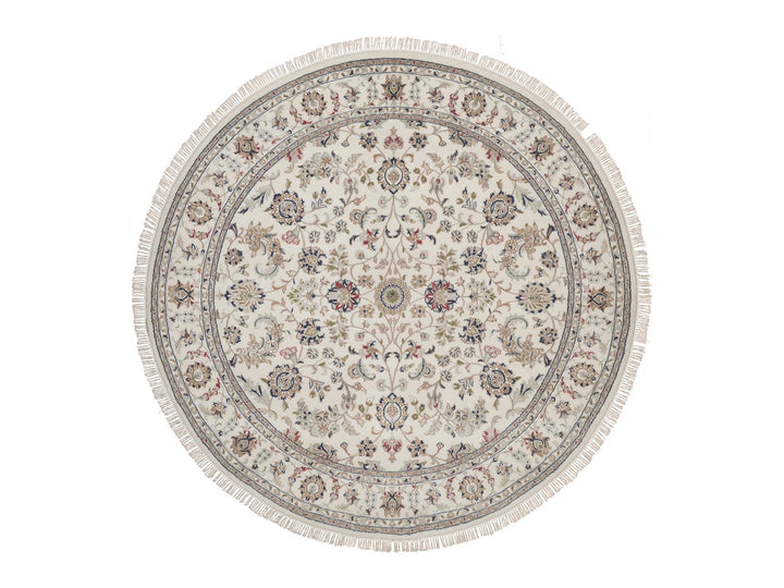 6'6" x 6'6" New Hand Knotted Ivory Wool & Silk Round Oriental Rug - MOA10292757