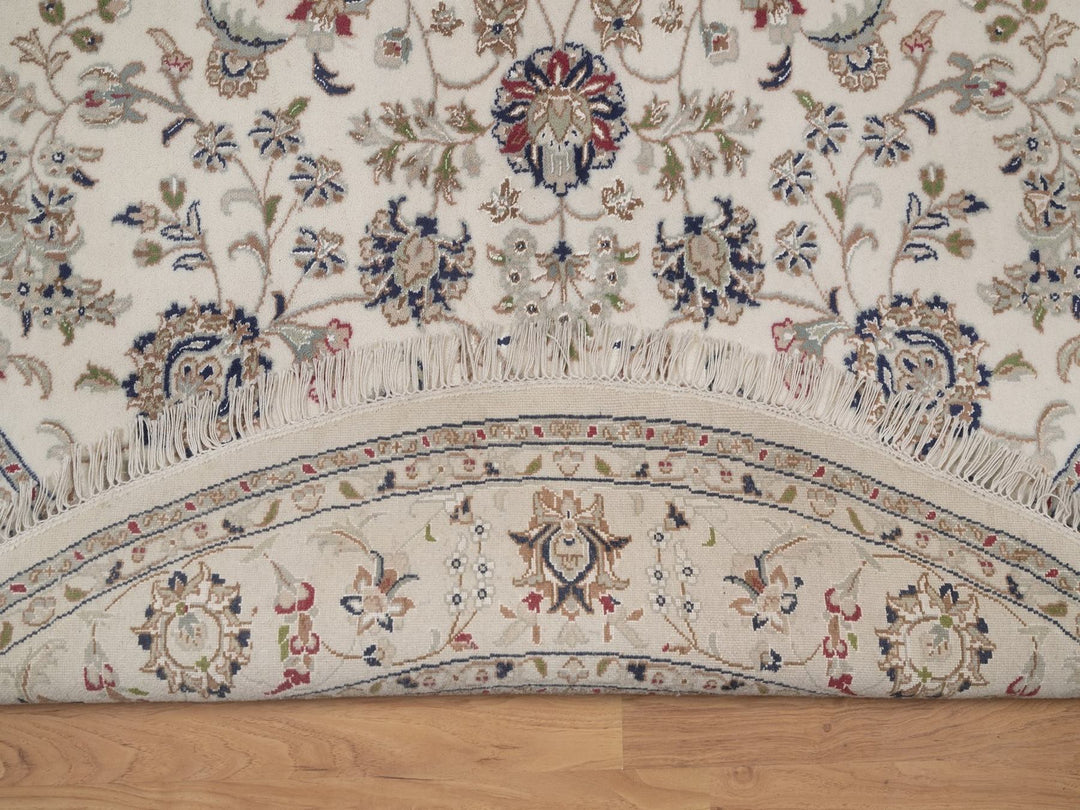 6'6" x 6'6" New Hand Knotted Ivory Wool & Silk Round Oriental Rug - MOA10292757