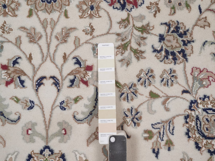 6'6" x 6'6" New Hand Knotted Ivory Wool & Silk Round Oriental Rug - MOA10292757