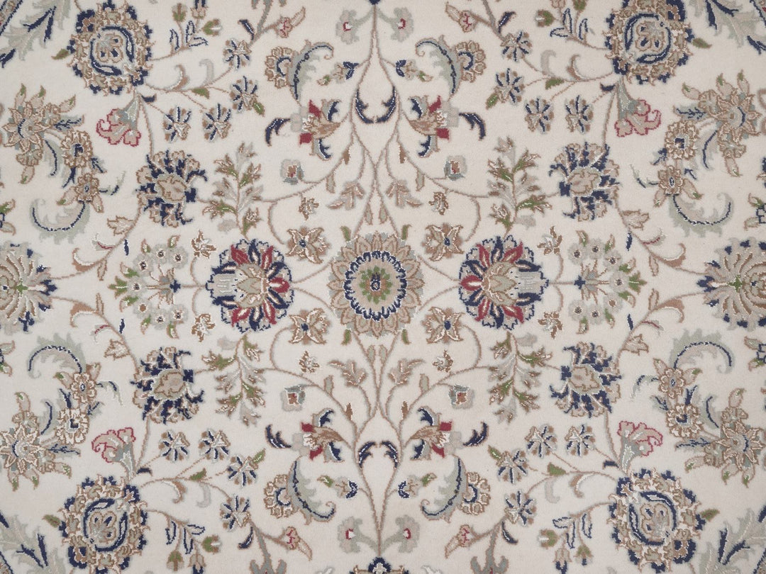 6'6" x 6'6" New Hand Knotted Ivory Wool & Silk Round Oriental Rug - MOA10292757