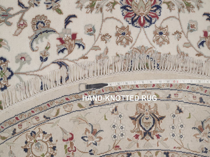 6'6" x 6'6" New Hand Knotted Ivory Wool & Silk Round Oriental Rug - MOA10292757
