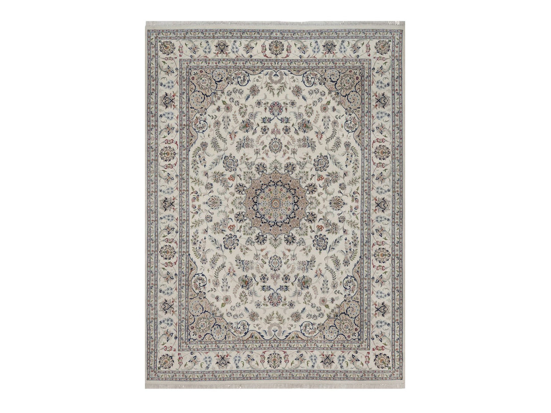 8'9" x 12'1" New Hand Knotted Ivory Wool & Silk Rectangle Oriental Rug - MOA10292758