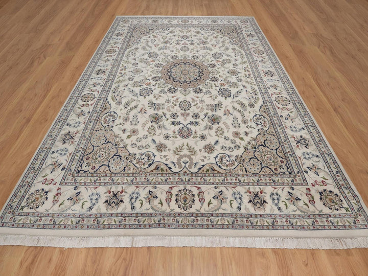 8'9" x 12'1" New Hand Knotted Ivory Wool & Silk Rectangle Oriental Rug - MOA10292758