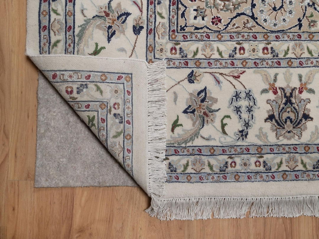 8'9" x 12'1" New Hand Knotted Ivory Wool & Silk Rectangle Oriental Rug - MOA10292758