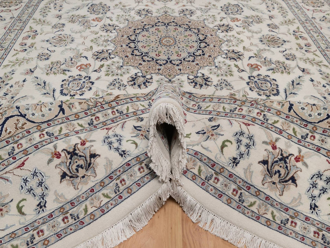 8'9" x 12'1" New Hand Knotted Ivory Wool & Silk Rectangle Oriental Rug - MOA10292758