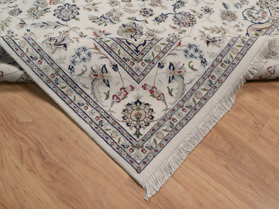8'9" x 12'1" New Hand Knotted Ivory Wool & Silk Rectangle Oriental Rug - MOA10292758