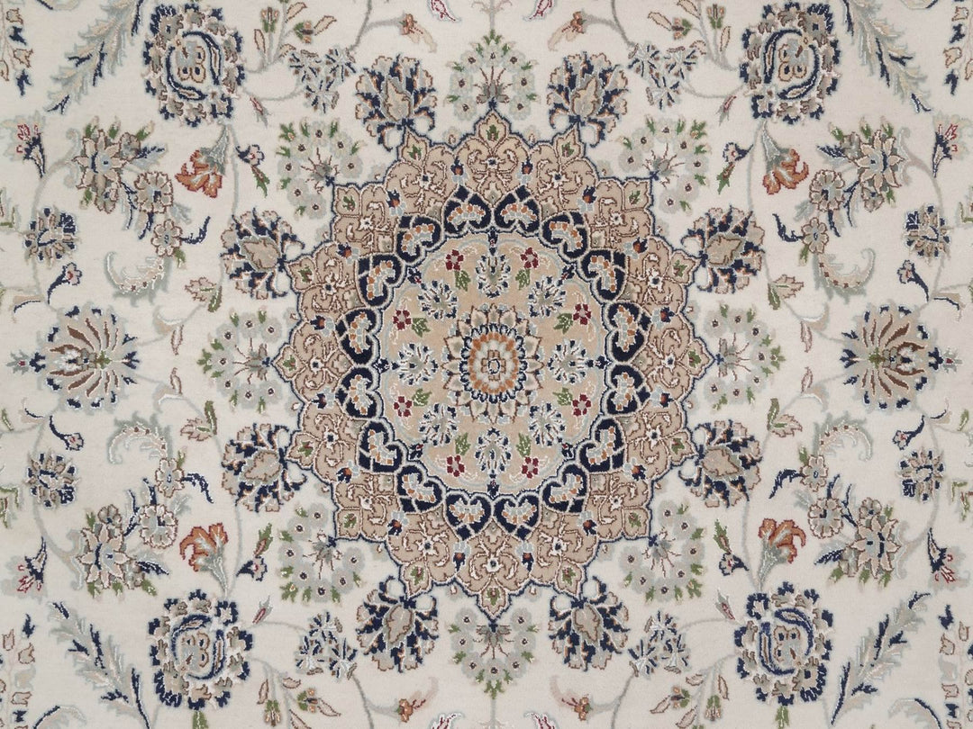 8'9" x 12'1" New Hand Knotted Ivory Wool & Silk Rectangle Oriental Rug - MOA10292758