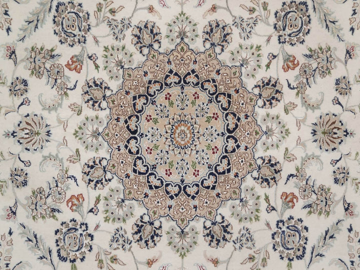 8'9" x 12'1" New Hand Knotted Ivory Wool & Silk Rectangle Oriental Rug - MOA10292758