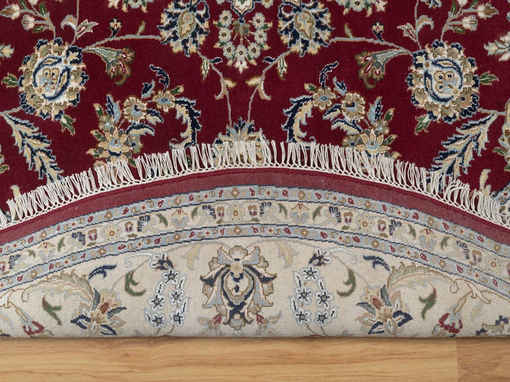 8'0" x 8'0" New Hand Knotted Red Wool & Silk Round Oriental Rug - MOA10292759