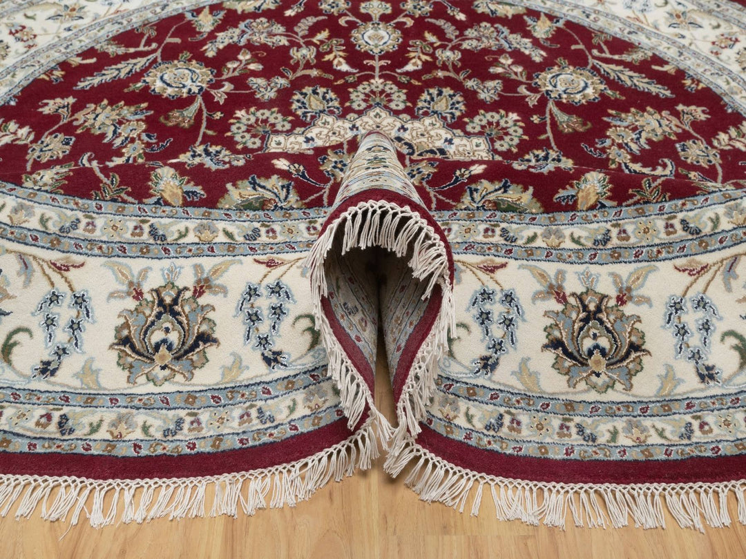 8'0" x 8'0" New Hand Knotted Red Wool & Silk Round Oriental Rug - MOA10292759