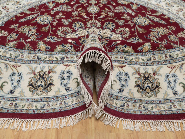 8'0" x 8'0" New Hand Knotted Red Wool & Silk Round Oriental Rug - MOA10292759