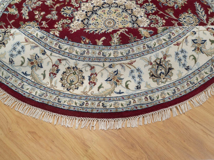 8'0" x 8'0" New Hand Knotted Red Wool & Silk Round Oriental Rug - MOA10292759