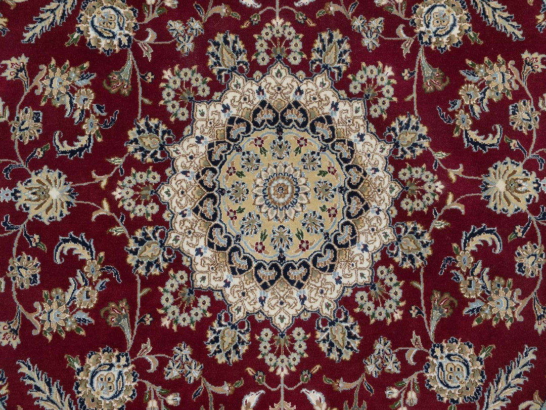 8'0" x 8'0" New Hand Knotted Red Wool & Silk Round Oriental Rug - MOA10292759