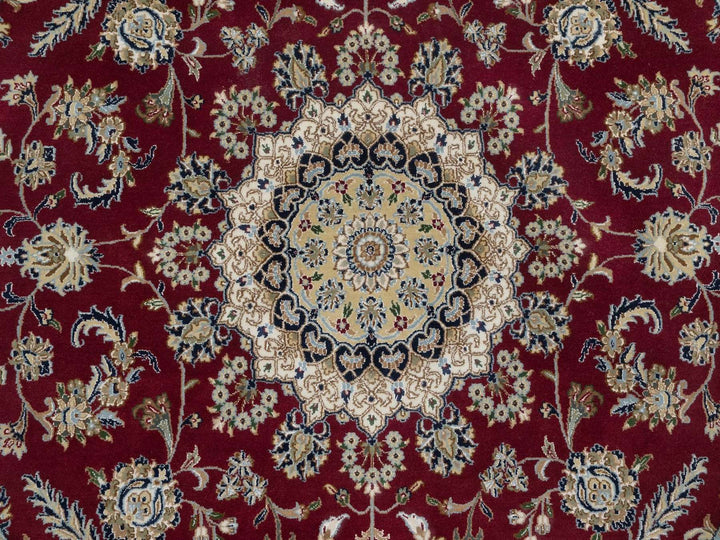8'0" x 8'0" New Hand Knotted Red Wool & Silk Round Oriental Rug - MOA10292759