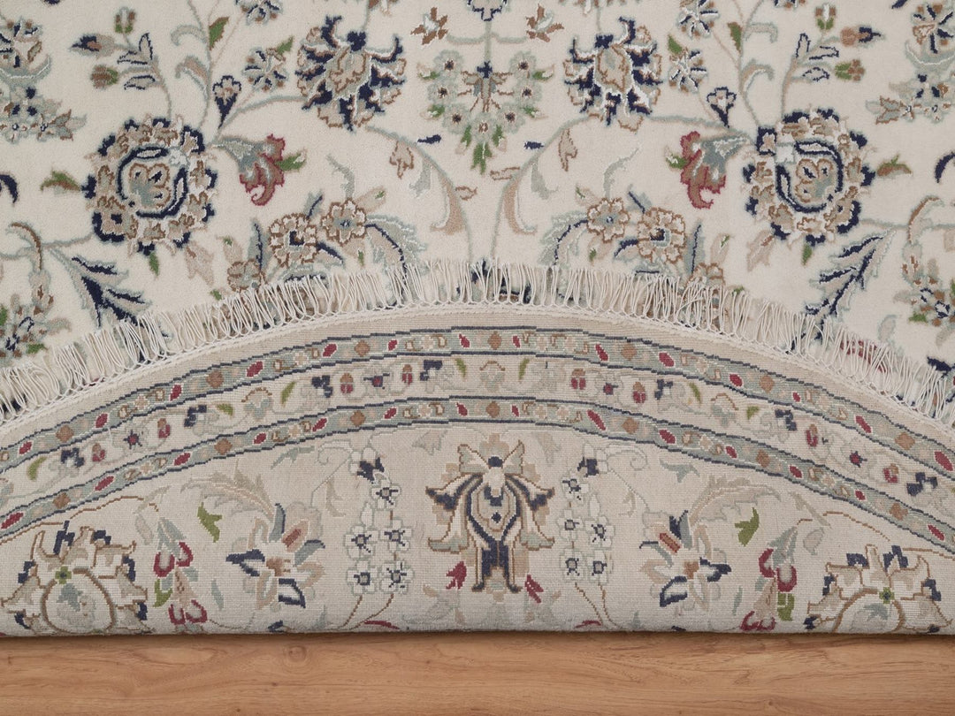 8'0" x 8'0" New Hand Knotted Ivory Wool & Silk Round Oriental Rug - MOA10292760