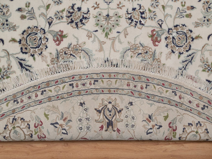 8'0" x 8'0" New Hand Knotted Ivory Wool & Silk Round Oriental Rug - MOA10292760