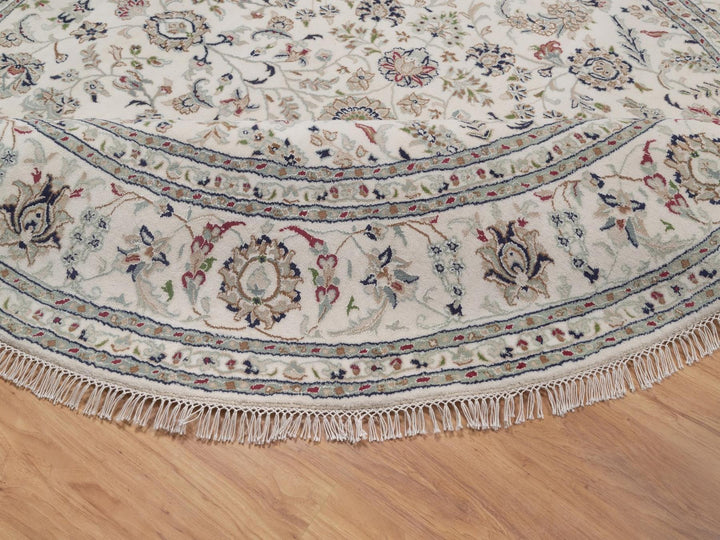 8'0" x 8'0" New Hand Knotted Ivory Wool & Silk Round Oriental Rug - MOA10292760