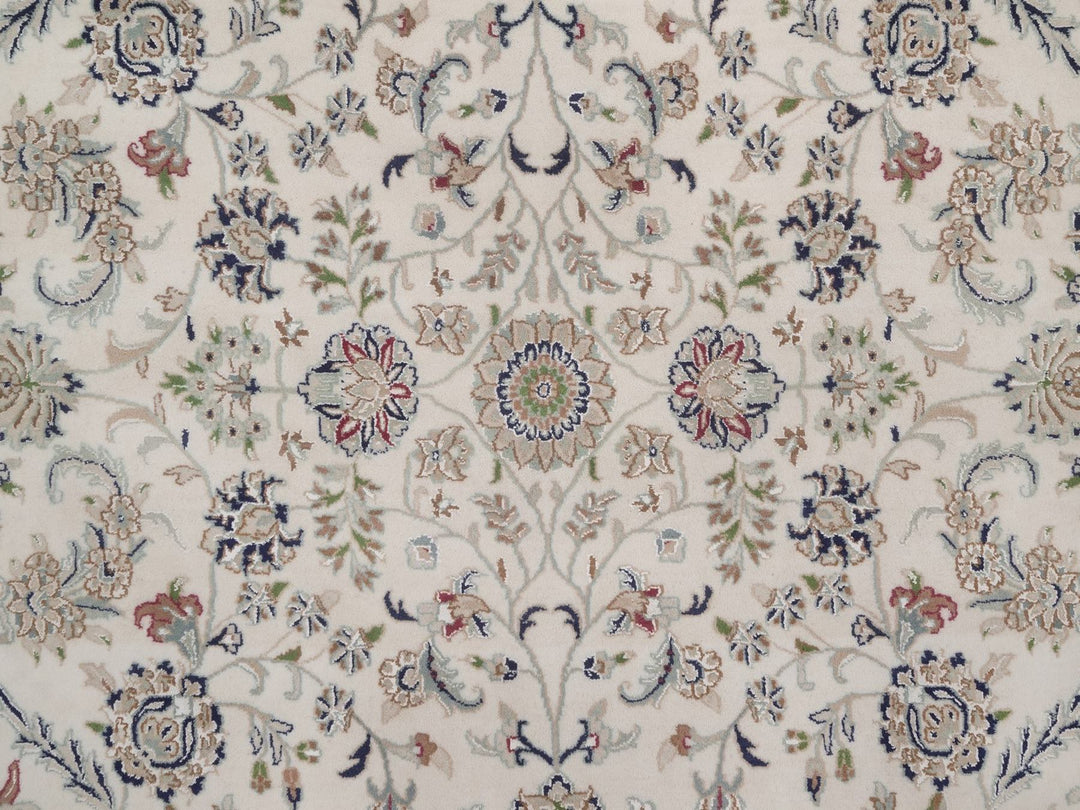 8'0" x 8'0" New Hand Knotted Ivory Wool & Silk Round Oriental Rug - MOA10292760