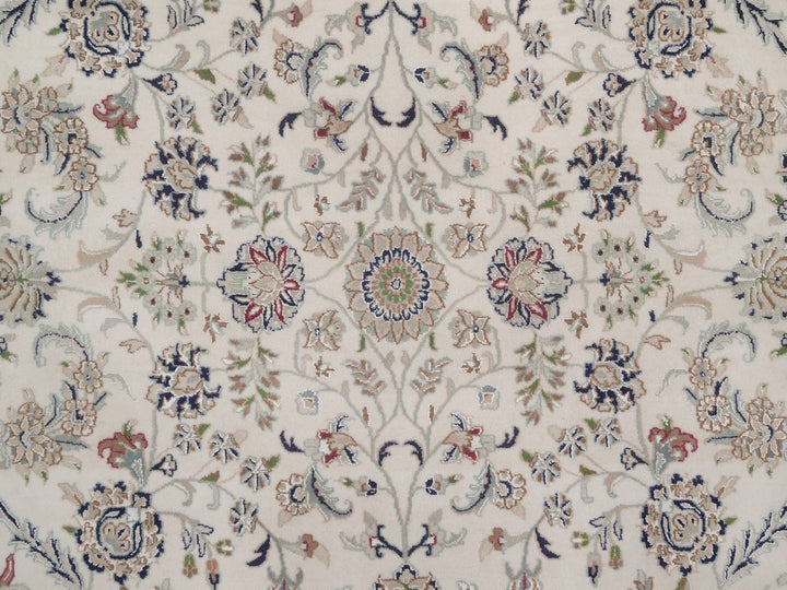 8'0" x 8'0" New Hand Knotted Ivory Wool & Silk Round Oriental Rug - MOA10292760
