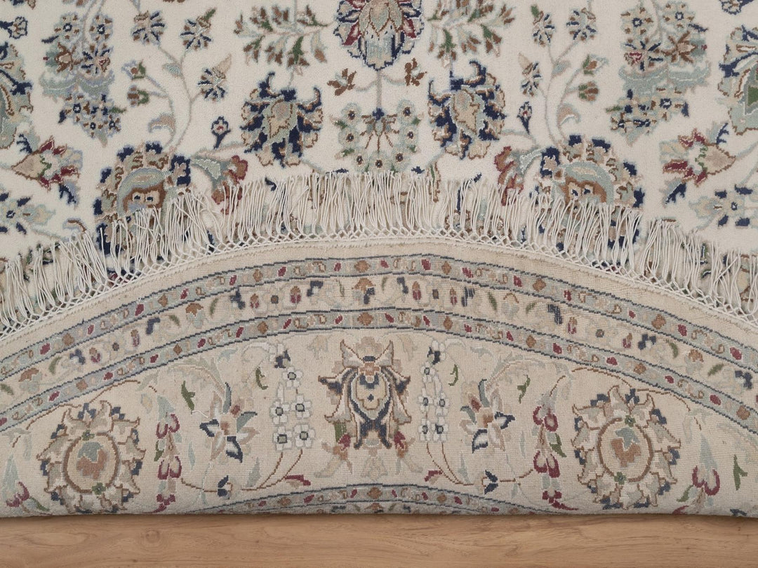 7'8" x 7'8" New Hand Knotted Ivory Wool & Silk Round Oriental Rug - MOA10292761