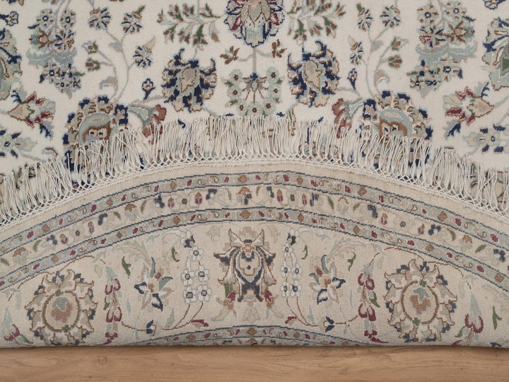 7'8" x 7'8" New Hand Knotted Ivory Wool & Silk Round Oriental Rug - MOA10292761