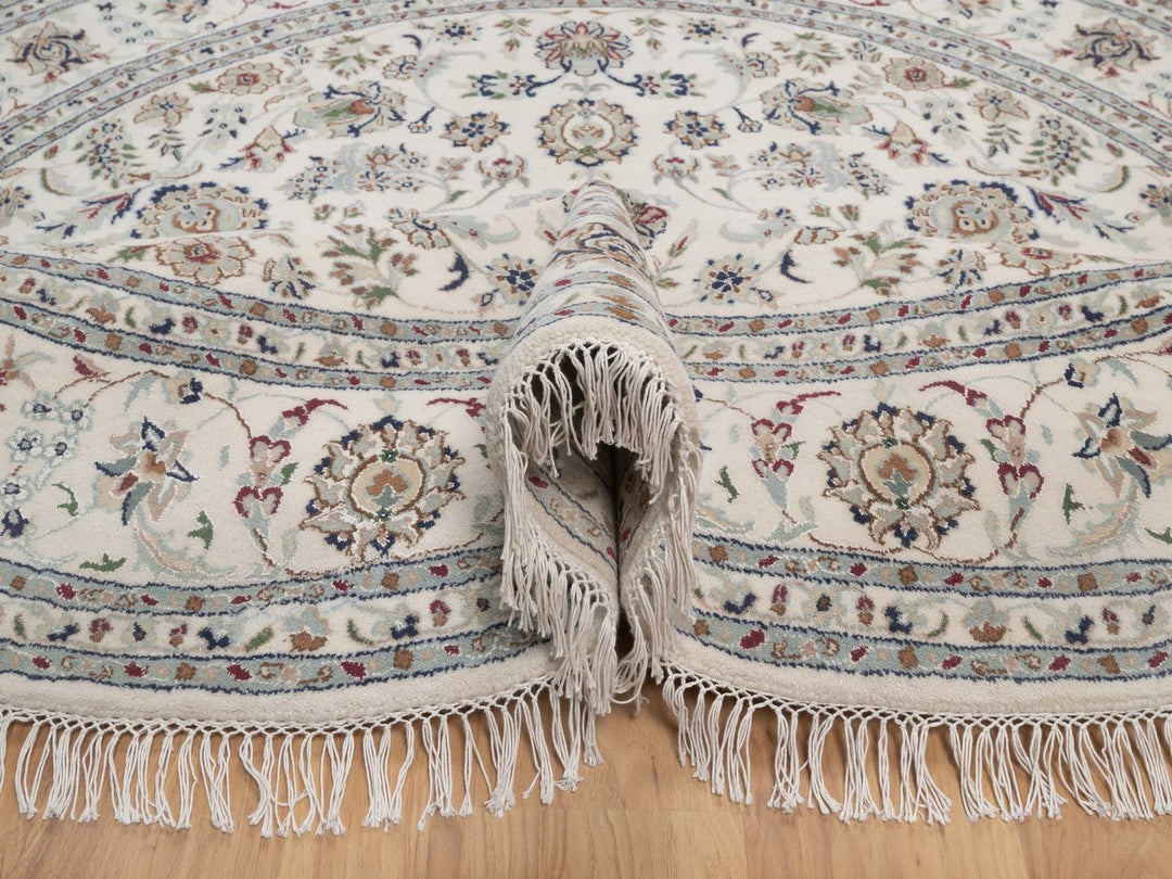 7'8" x 7'8" New Hand Knotted Ivory Wool & Silk Round Oriental Rug - MOA10292761