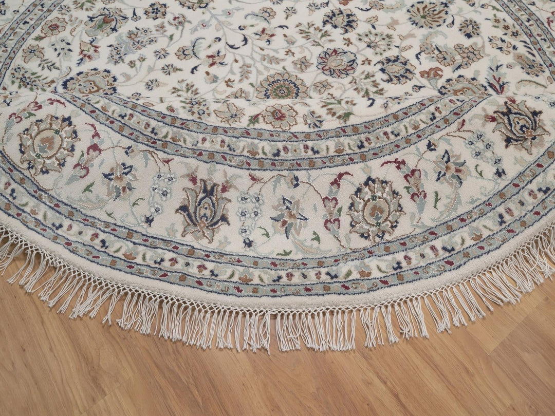 7'8" x 7'8" New Hand Knotted Ivory Wool & Silk Round Oriental Rug - MOA10292761