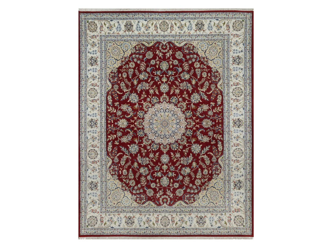 7'10" x 10'1" New Hand Knotted Red Wool & Silk Rectangle Oriental Rug - MOA10292762