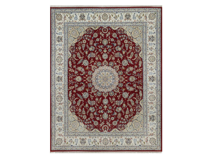 7'10" x 10'1" New Hand Knotted Red Wool & Silk Rectangle Oriental Rug - MOA10292762