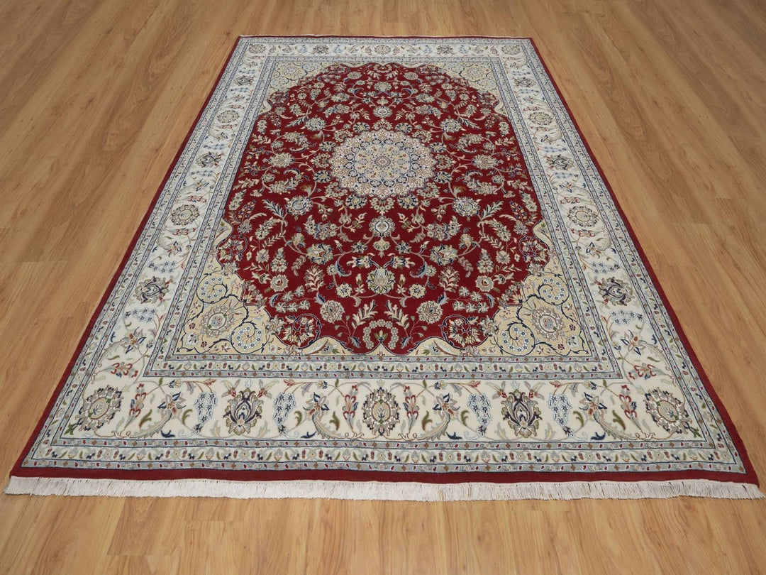 7'10" x 10'1" New Hand Knotted Red Wool & Silk Rectangle Oriental Rug - MOA10292762