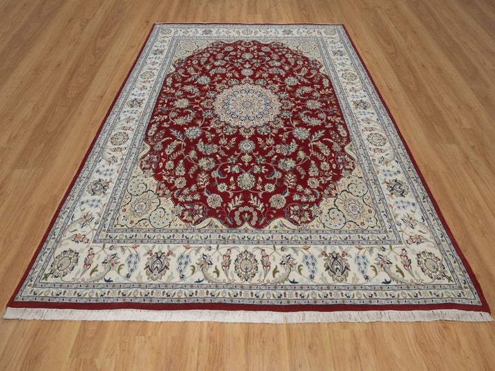 7'10" x 10'1" New Hand Knotted Red Wool & Silk Rectangle Oriental Rug - MOA10292762