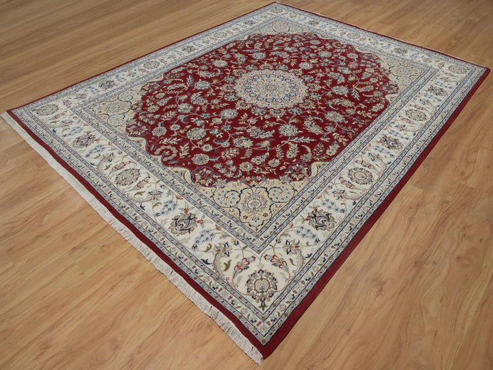 7'10" x 10'1" New Hand Knotted Red Wool & Silk Rectangle Oriental Rug - MOA10292762