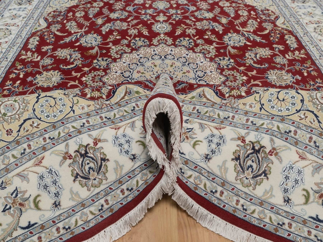 7'10" x 10'1" New Hand Knotted Red Wool & Silk Rectangle Oriental Rug - MOA10292762