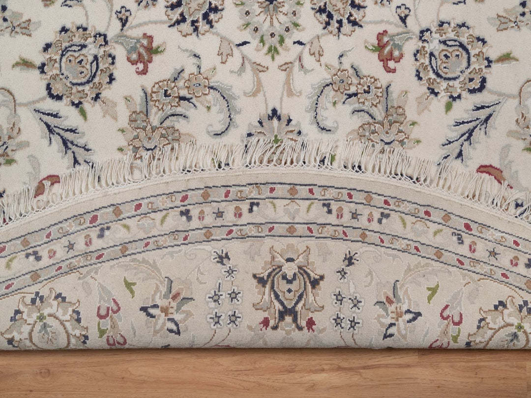 8'2" x 8'2" New Hand Knotted Ivory Wool & Silk Round Oriental Rug - MOA10292763