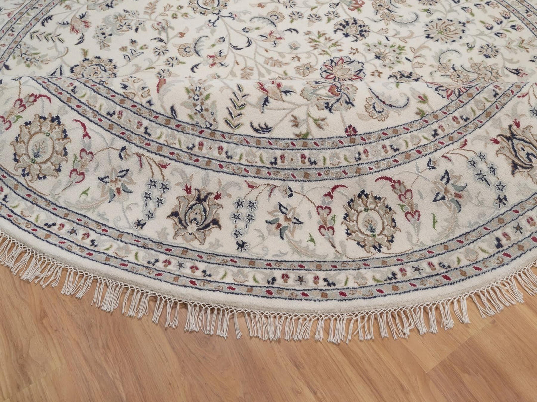 8'2" x 8'2" New Hand Knotted Ivory Wool & Silk Round Oriental Rug - MOA10292763