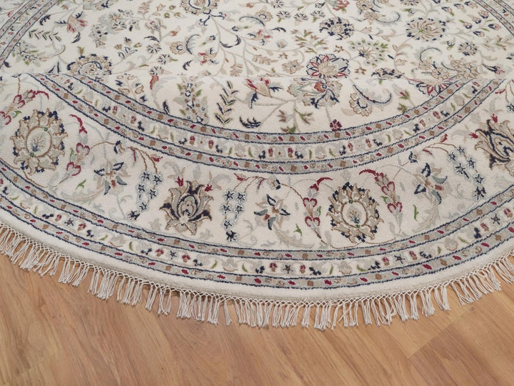 8'2" x 8'2" New Hand Knotted Ivory Wool & Silk Round Oriental Rug - MOA10292763