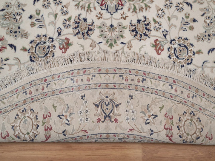 7'10" x 7'10" New Hand Knotted Ivory Wool & Silk Round Oriental Rug - MOA10292764