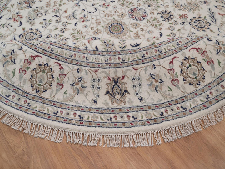 7'10" x 7'10" New Hand Knotted Ivory Wool & Silk Round Oriental Rug - MOA10292764