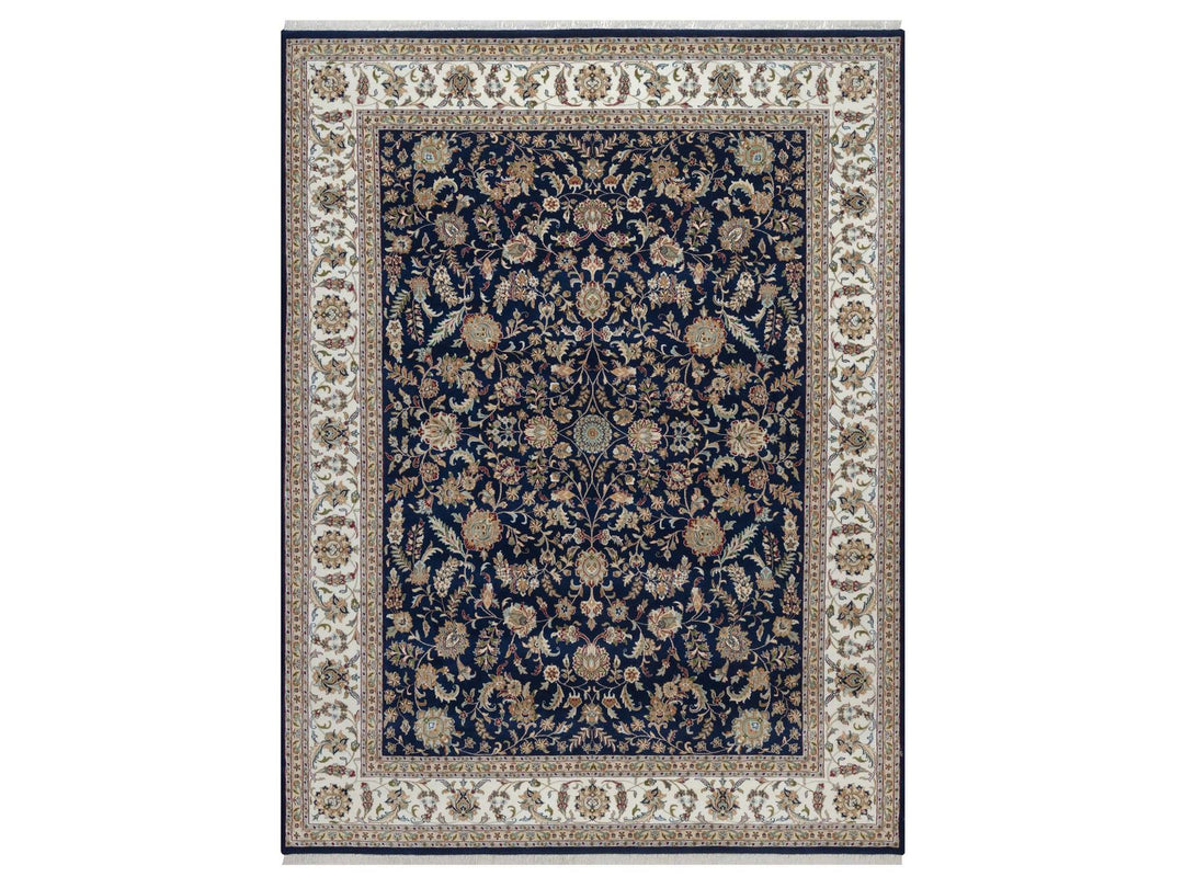 9'1" x 12'1" New Hand Knotted Blue Wool & Silk Rectangle Oriental Rug - MOA10292765