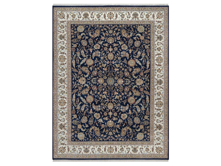 9'1" x 12'1" New Hand Knotted Blue Wool & Silk Rectangle Oriental Rug - MOA10292765
