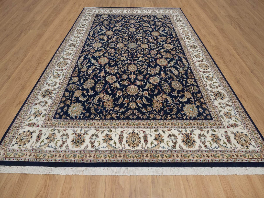 9'1" x 12'1" New Hand Knotted Blue Wool & Silk Rectangle Oriental Rug - MOA10292765