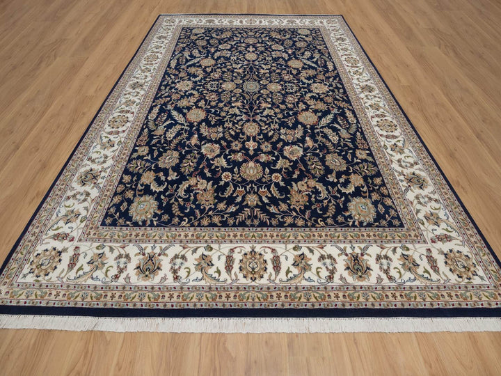 9'1" x 12'1" New Hand Knotted Blue Wool & Silk Rectangle Oriental Rug - MOA10292765