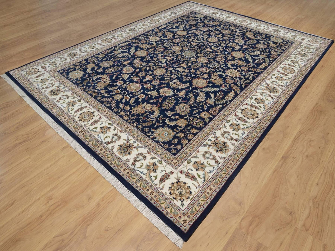 9'1" x 12'1" New Hand Knotted Blue Wool & Silk Rectangle Oriental Rug - MOA10292765