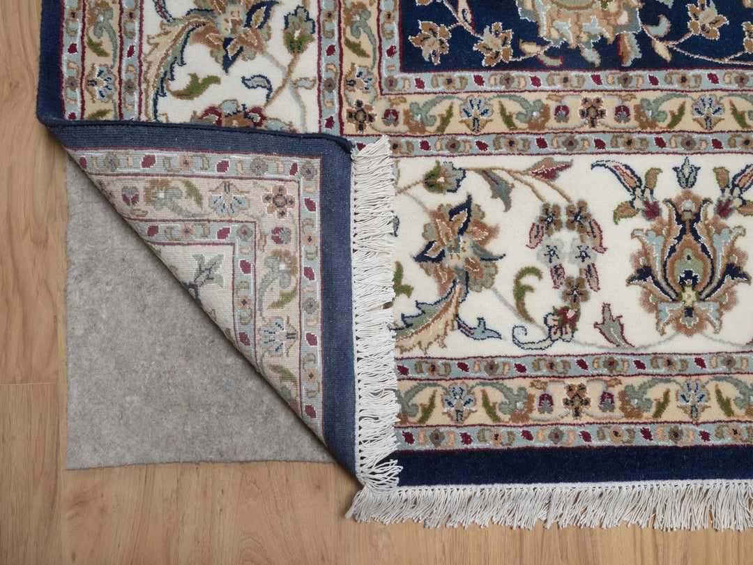 9'1" x 12'1" New Hand Knotted Blue Wool & Silk Rectangle Oriental Rug - MOA10292765