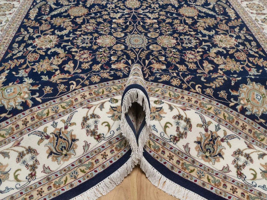 9'1" x 12'1" New Hand Knotted Blue Wool & Silk Rectangle Oriental Rug - MOA10292765