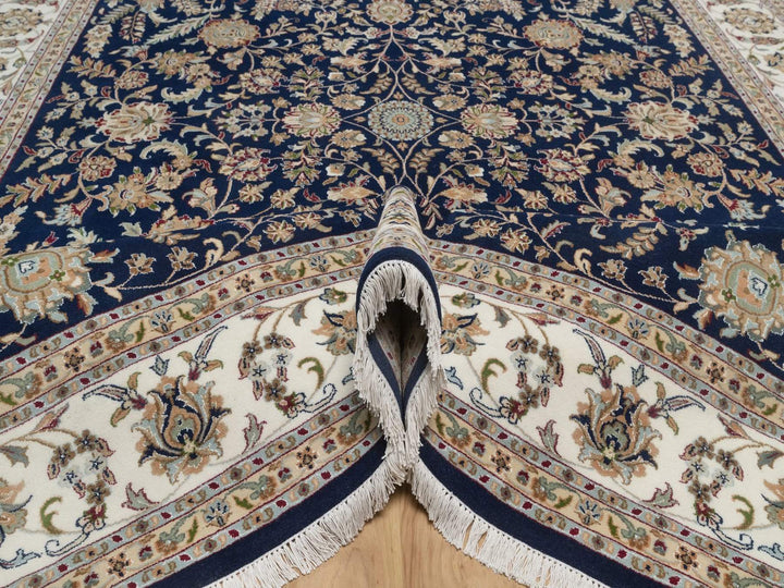 9'1" x 12'1" New Hand Knotted Blue Wool & Silk Rectangle Oriental Rug - MOA10292765