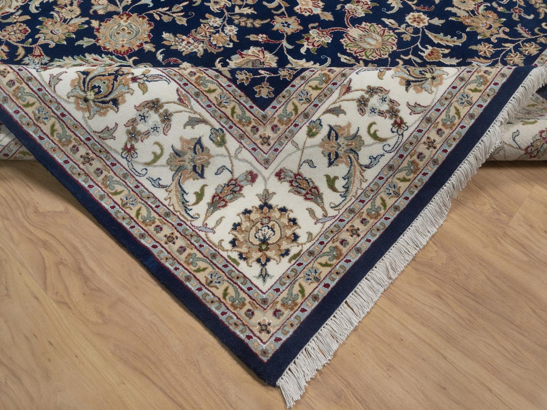 9'1" x 12'1" New Hand Knotted Blue Wool & Silk Rectangle Oriental Rug - MOA10292765