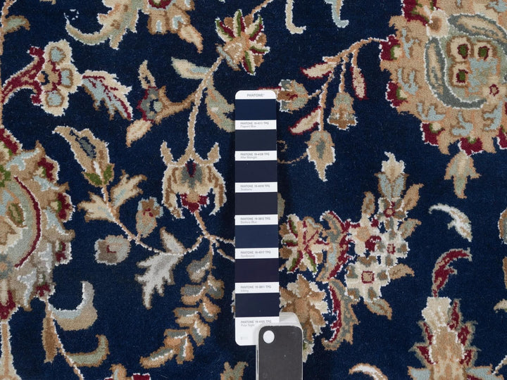9'1" x 12'1" New Hand Knotted Blue Wool & Silk Rectangle Oriental Rug - MOA10292765