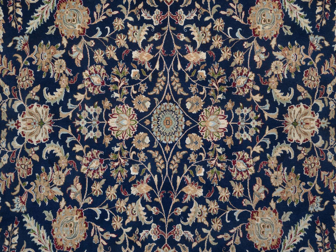 9'1" x 12'1" New Hand Knotted Blue Wool & Silk Rectangle Oriental Rug - MOA10292765
